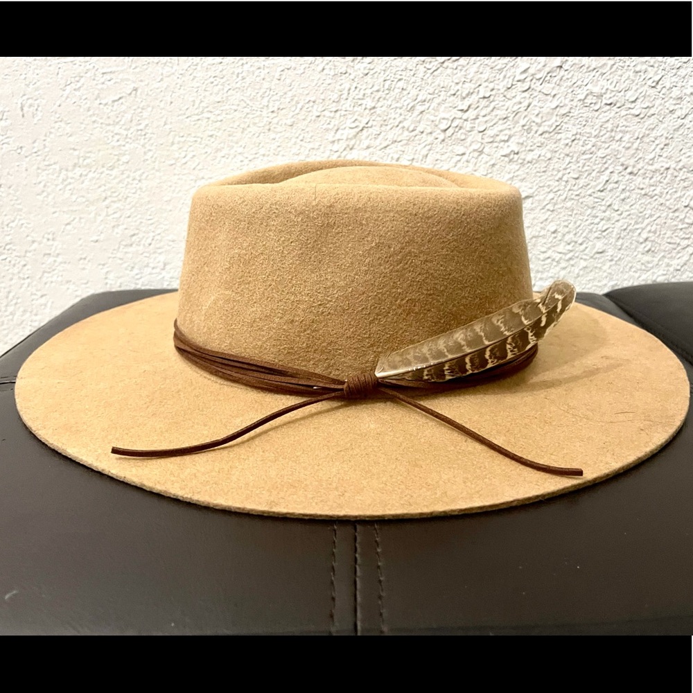 Wide brim wool fedora with feather